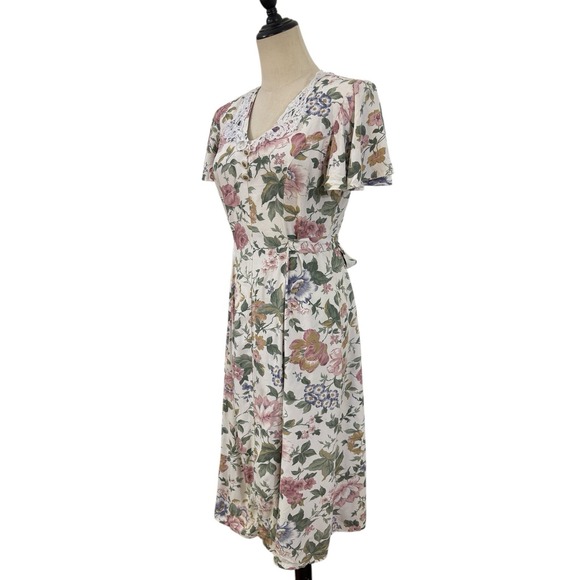 Vtg 90s En Focus Floral Cottagecore Dress Lace Trim Sz 3/4 Midi Prairie - Picture 5 of 8